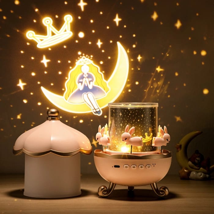 Bunny’s Carousel Rotating Night Light – LED Bunny Projector Lamp for Baby Room