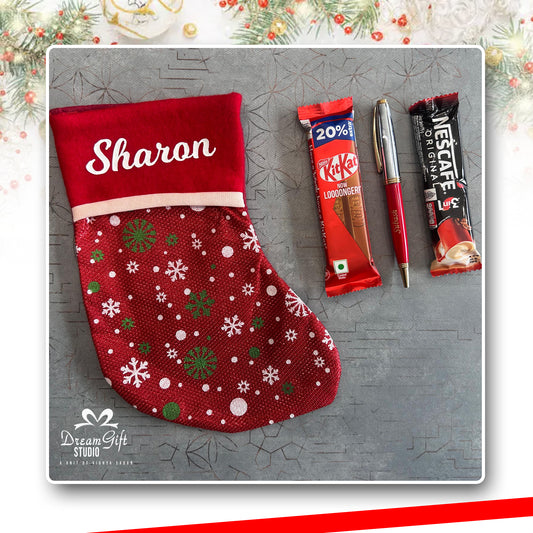christmas stockings  gift set with a kitkat pen and nescafe coffee
 