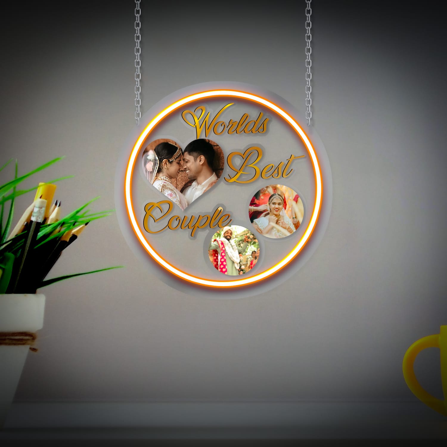 couple neon sign led wall hanging frame with scope of personalised text