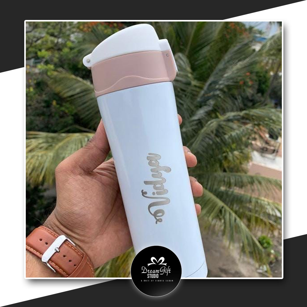 personalised name bottle in white color 